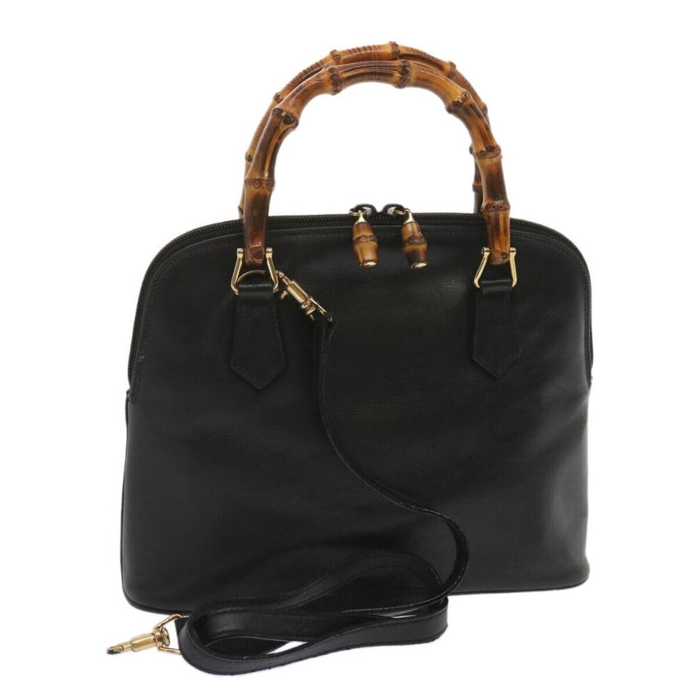 GUCCI Bamboo Hand Bag Leather 2way Black - Picture 2 of 15